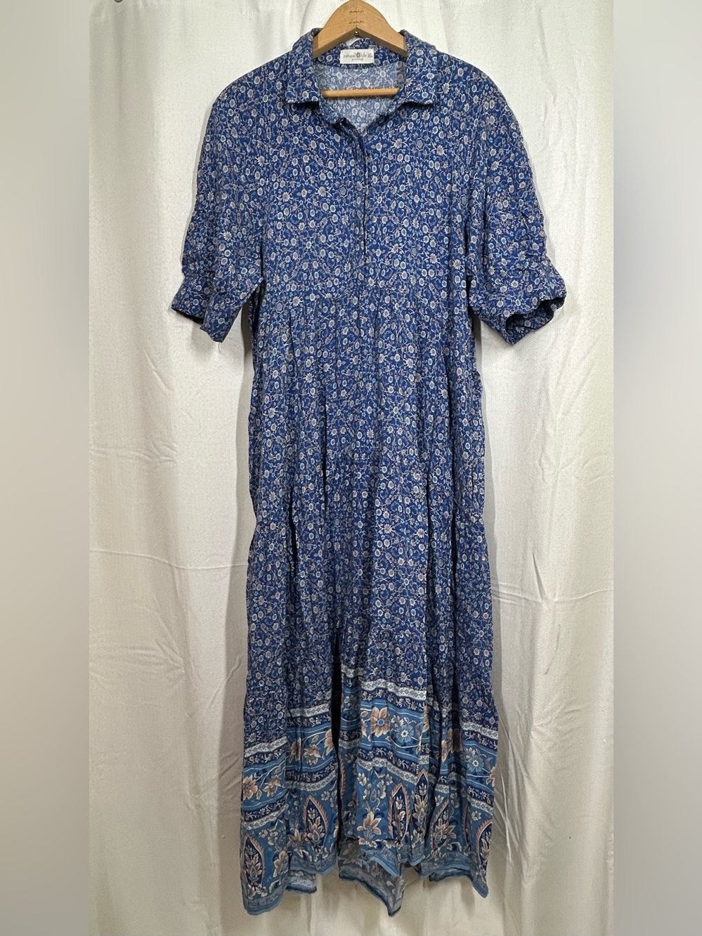 Natural Life Blue Floral Maxi Dress Button Front Size XL Woman’s